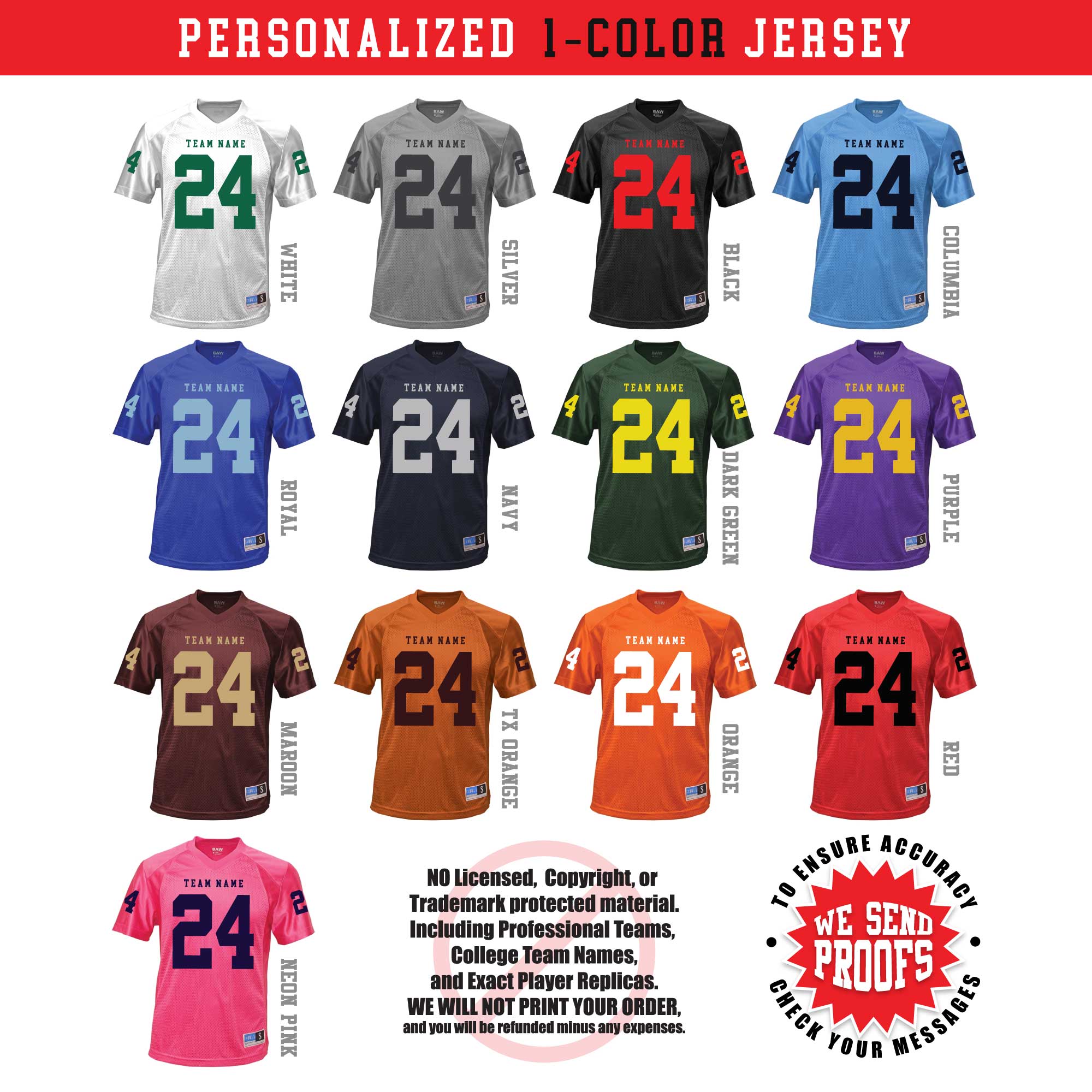 thumbnail image 2 of Custom Football Jersey - Personalized Name, Number & Logo, Customized Sports Jersey For Men, Women, Youth, Toddlers, Blue & Red, Small 2 of 13