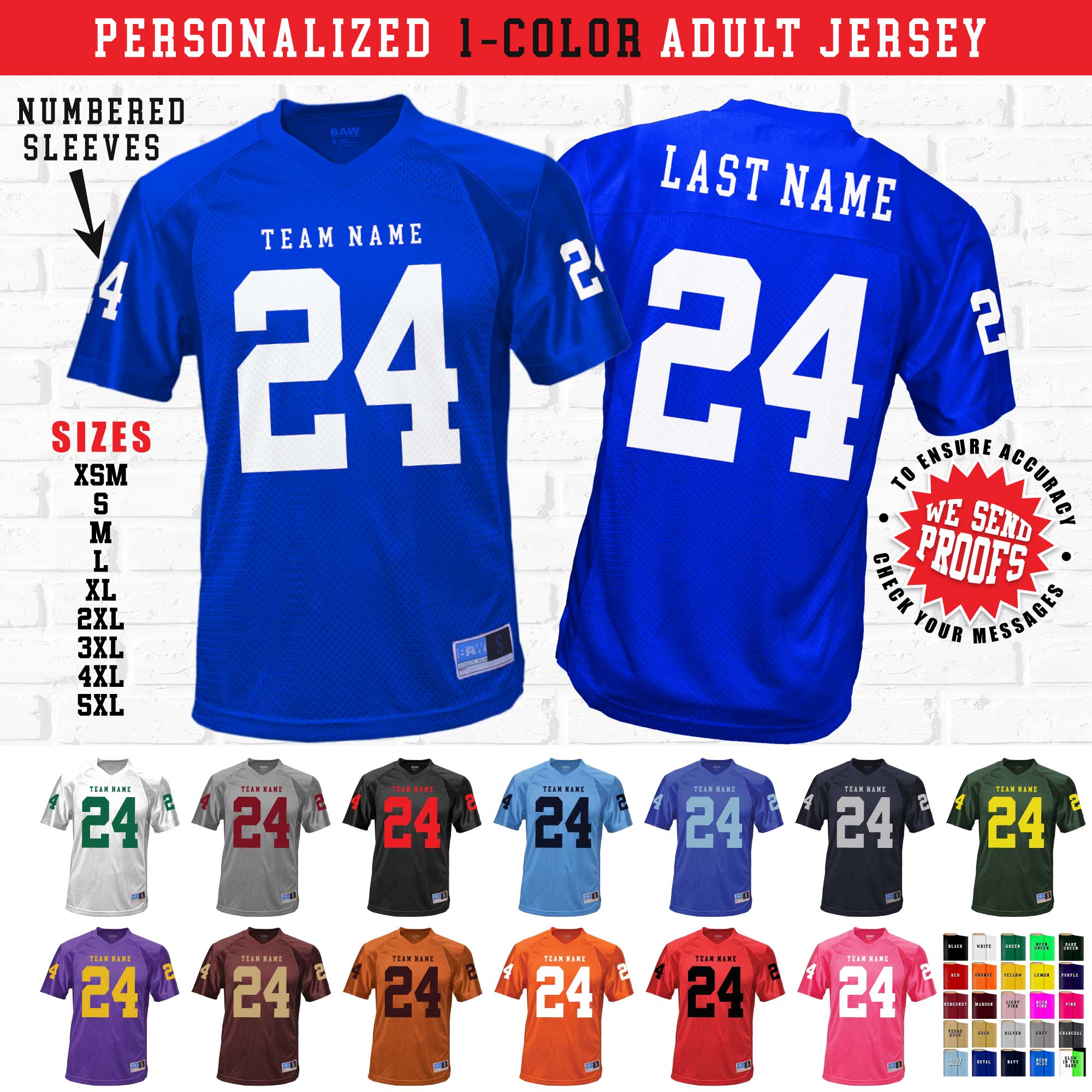 thumbnail image 2 of Custom Football Jersey - Personalized Name, Number & Logo, Customized Sports Jersey For Men, Women, Youth, Toddlers, Blue & Red, Small 2 of 13