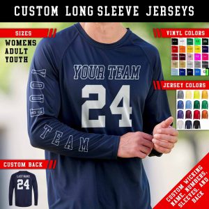 Custom Long Sleeve Team Jersey: Personalized Sportswear, Athletic Uniform Shirt, Custom Name Number Jerseys