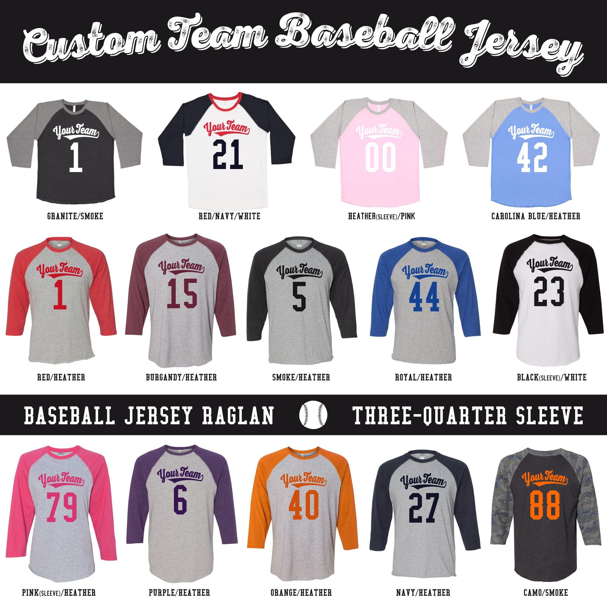 Custom Raglan Baseball Jersey: Soft Vintage Style 3/4 Sleeve, Personalized Team Name Number Shirts - Image 3