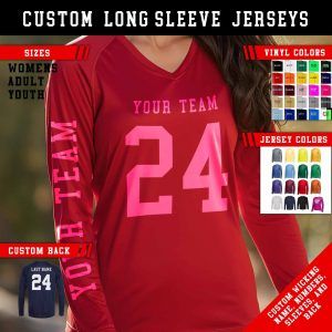 Personalized Long Sleeve Wicking Jersey: Custom Team Name Number, Athletic Uniform Shirt, Team Jerseys