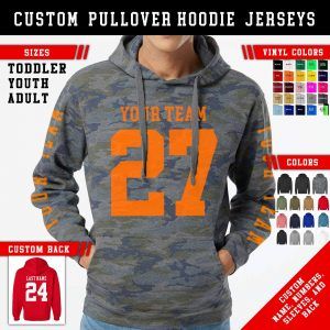 Personalized Fleece Hoodie Jersey: Custom Team Name Number, Sports Hooded Sweatshirt, Vinyl and Camo