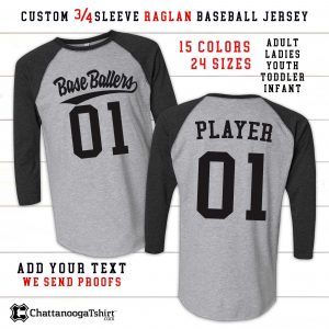 Custom Raglan Baseball Jersey: Soft Vintage Style 3/4 Sleeve, Personalized Team Name Number Shirts
