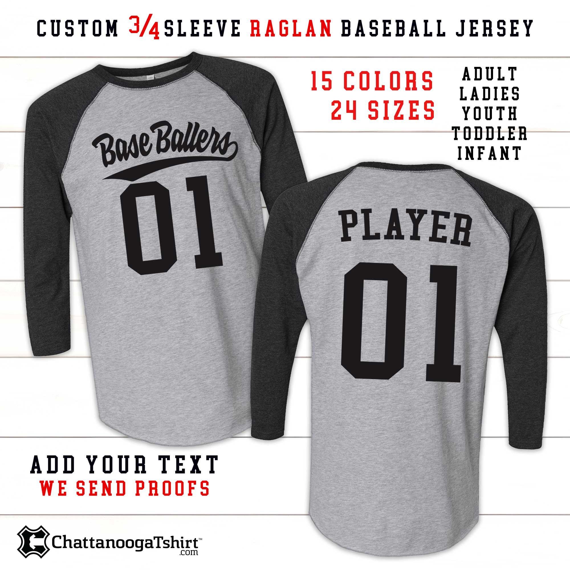 Custom Raglan Baseball Jersey: Soft Vintage Style 3/4 Sleeve, Personalized Team Name Number Shirts