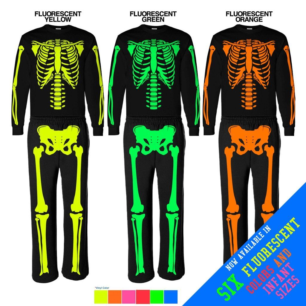 Fluorescent Skeleton Costume Set (Long Sleeve Shirt and Sweatpants)
