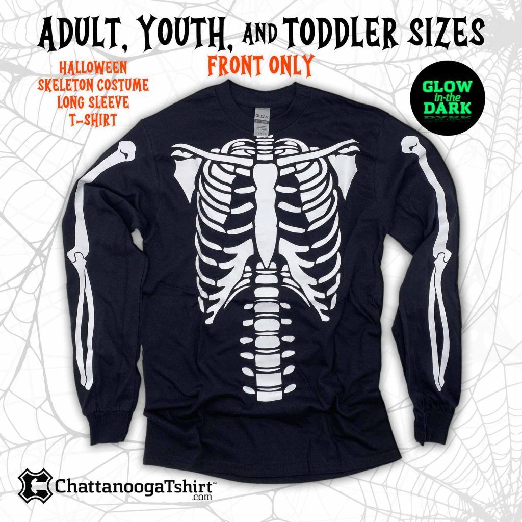 Glow in the Dark Skeleton Long Sleeve Shirt (Front and Sleeves)