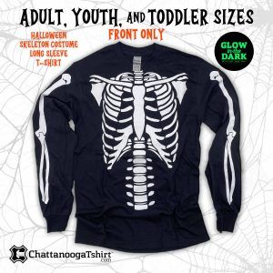 Glow in the Dark Skeleton Long Sleeve Shirt (Front and Sleeves)