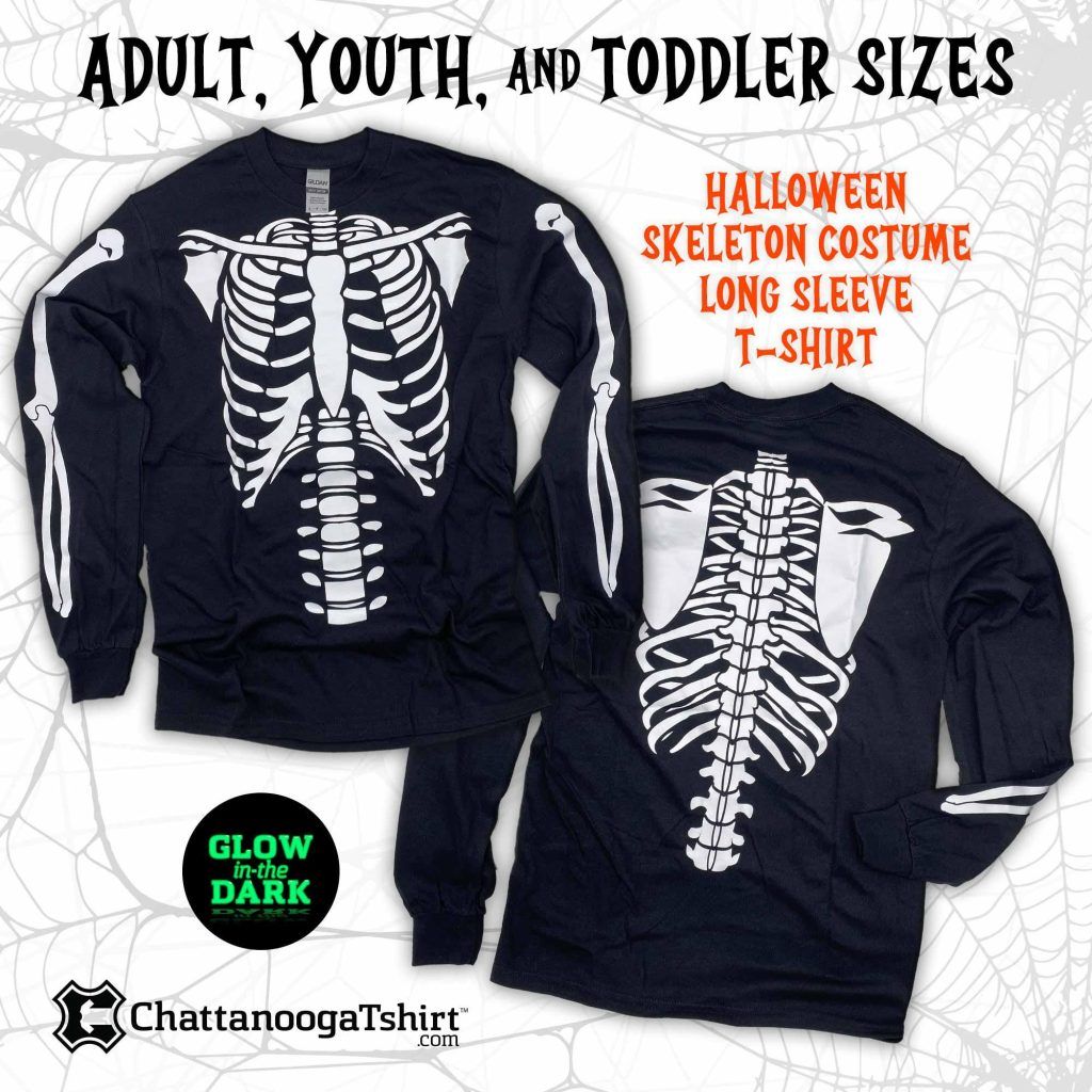 Glow in the Dark Skeleton Long Sleeve Shirt (Front and Back)
