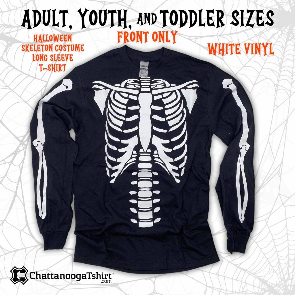 White Skeleton Long Sleeve Shirt (Front and Sleeves)
