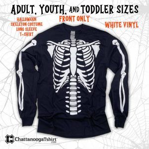 White Skeleton Long Sleeve Shirt (Front and Sleeves)